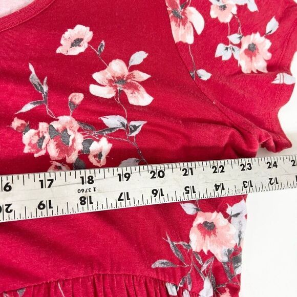 Torrid Peplum Blouse Women's 3 Red Floral Cap Sleeves Gathered Bodice Hi Low Hem - Picture 4 of 7